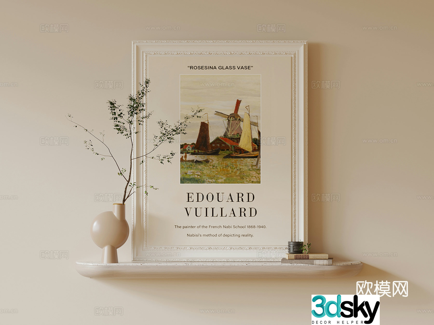 Hanging paintings modern cream style hanging paintings decorative paintings green plant ornaments 3D model