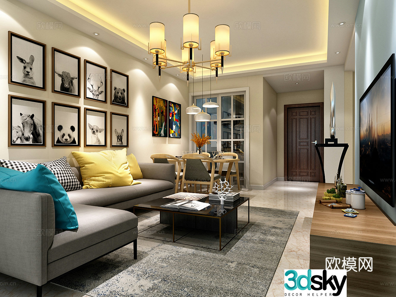 Nordic living and dining room 3D model