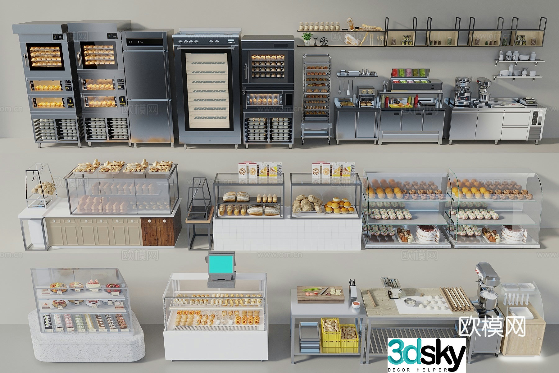 Modern dessert bakery Bread display rack Cake display cabinet Bakery store shelves Dessert 3D model