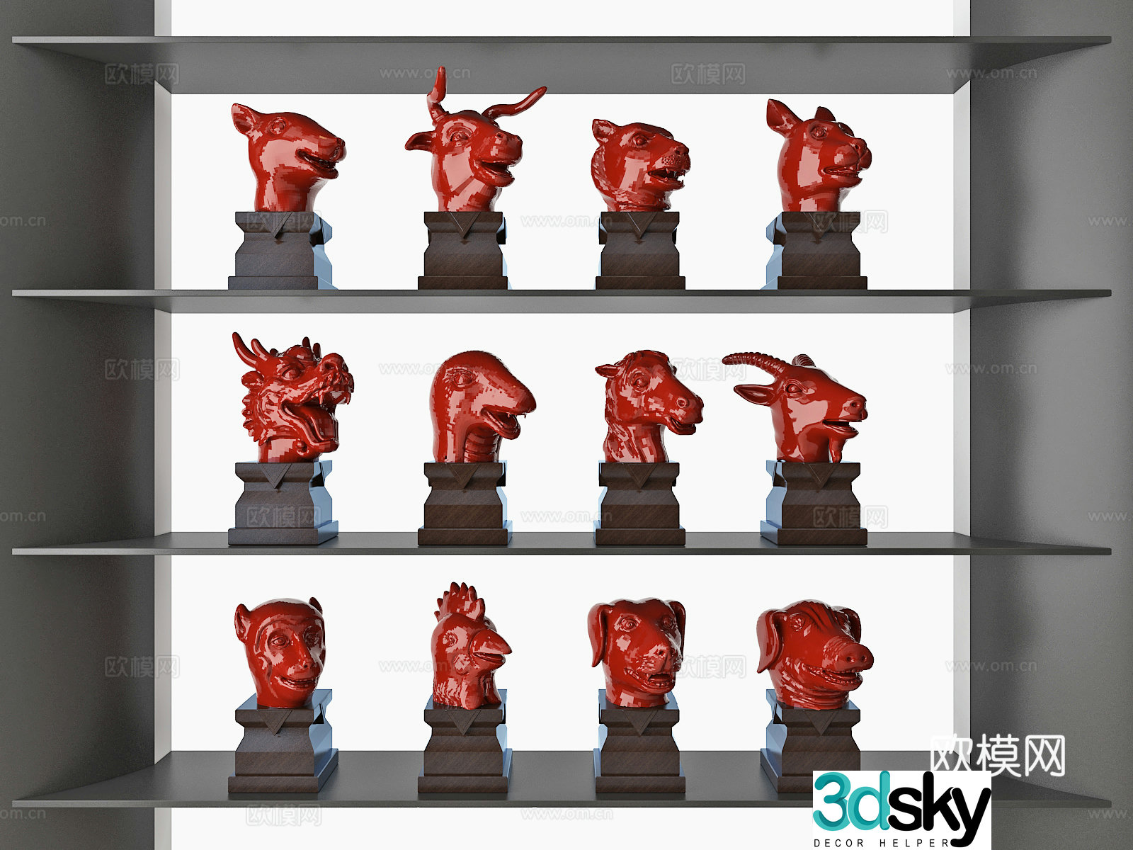 Twelve Zodiac Porcelain Ornament Jewelry 3D Model