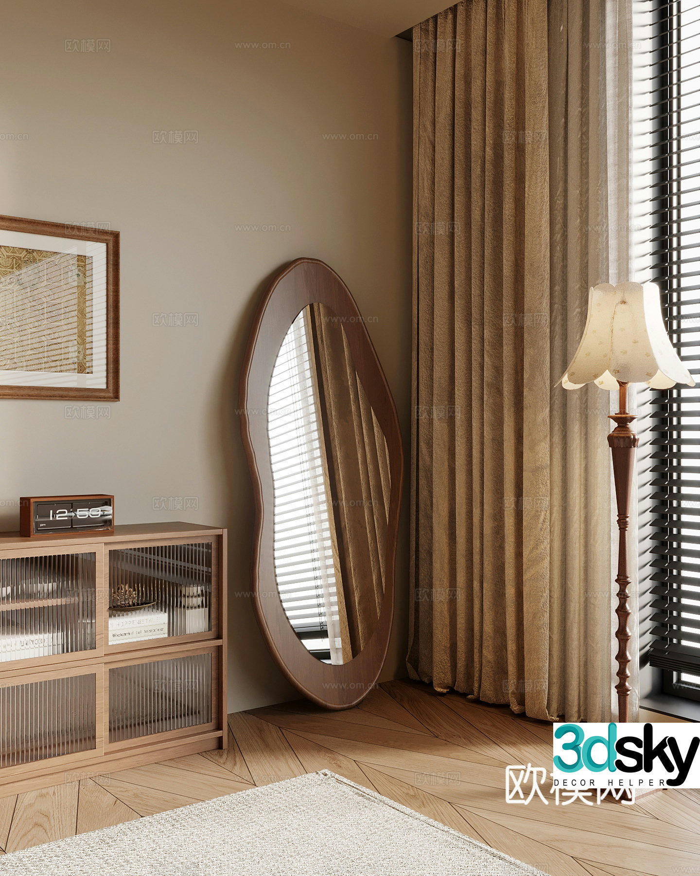Dressing mirror medieval style dressing mirror full-body mirror mirror floor lamp 3d model