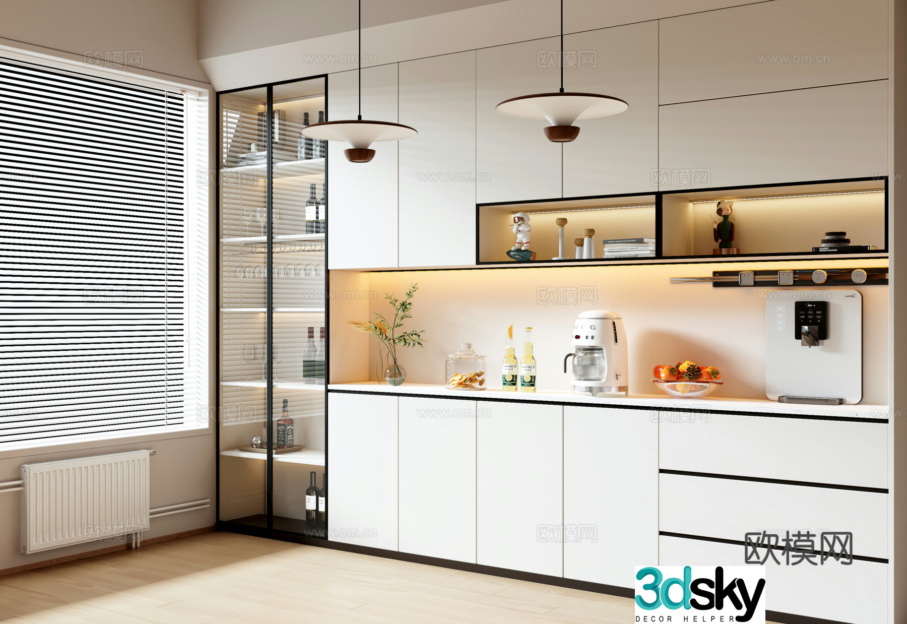 Creamy style modern sideboard 3d model