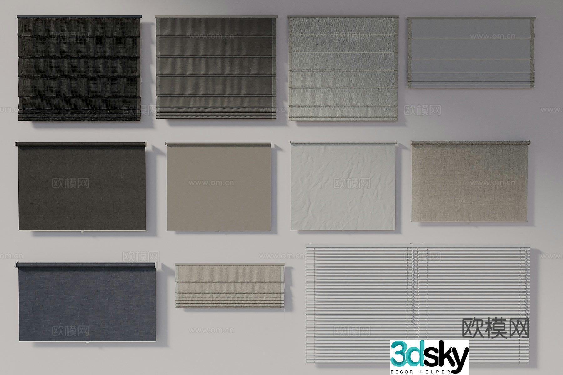 Modern style venetian blinds sun blinds curtains door curtains 3d model