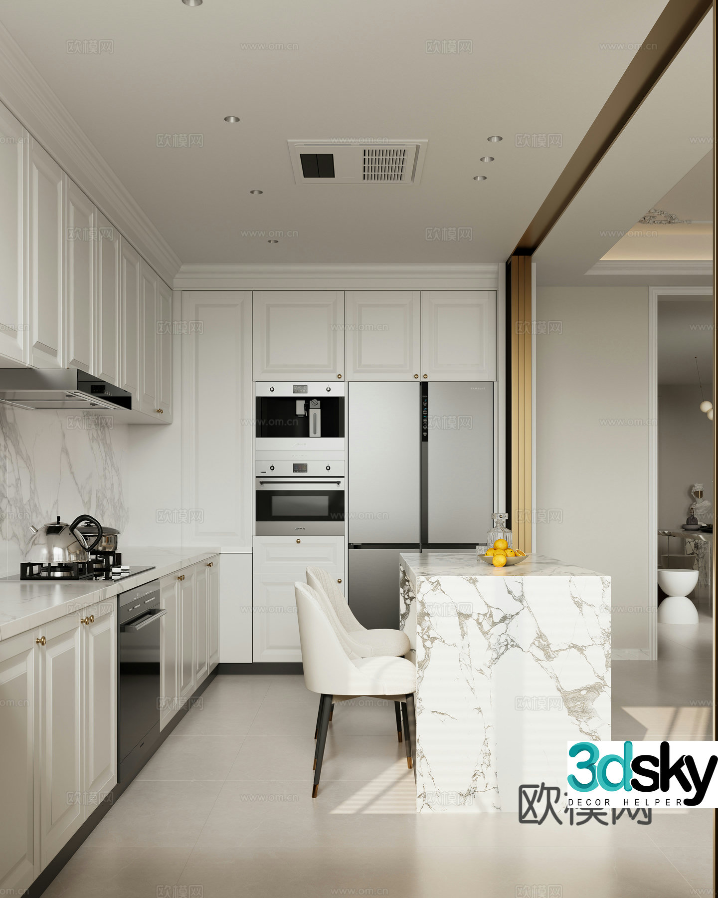 Modern kitchen island kitchen stove 3d model