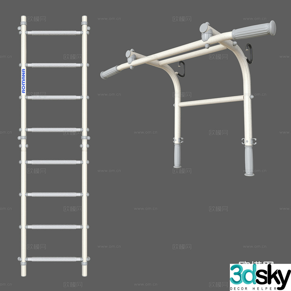 Household multifunctional horizontal bar rib frame, external rib wooden frame, children's climbing frame, pull-up wooden frame 3D model