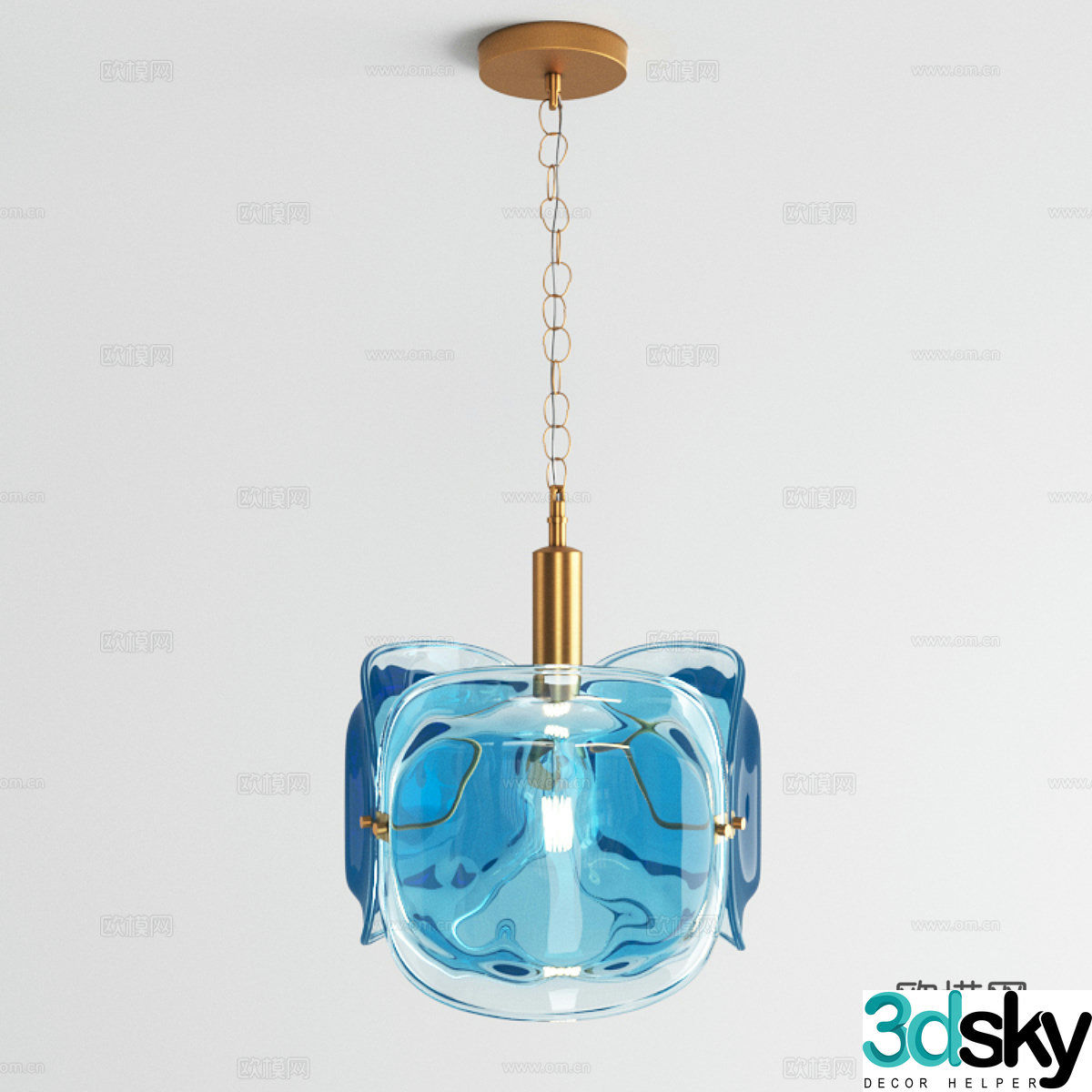 Modern light luxury colored glass chandeliers 3D model