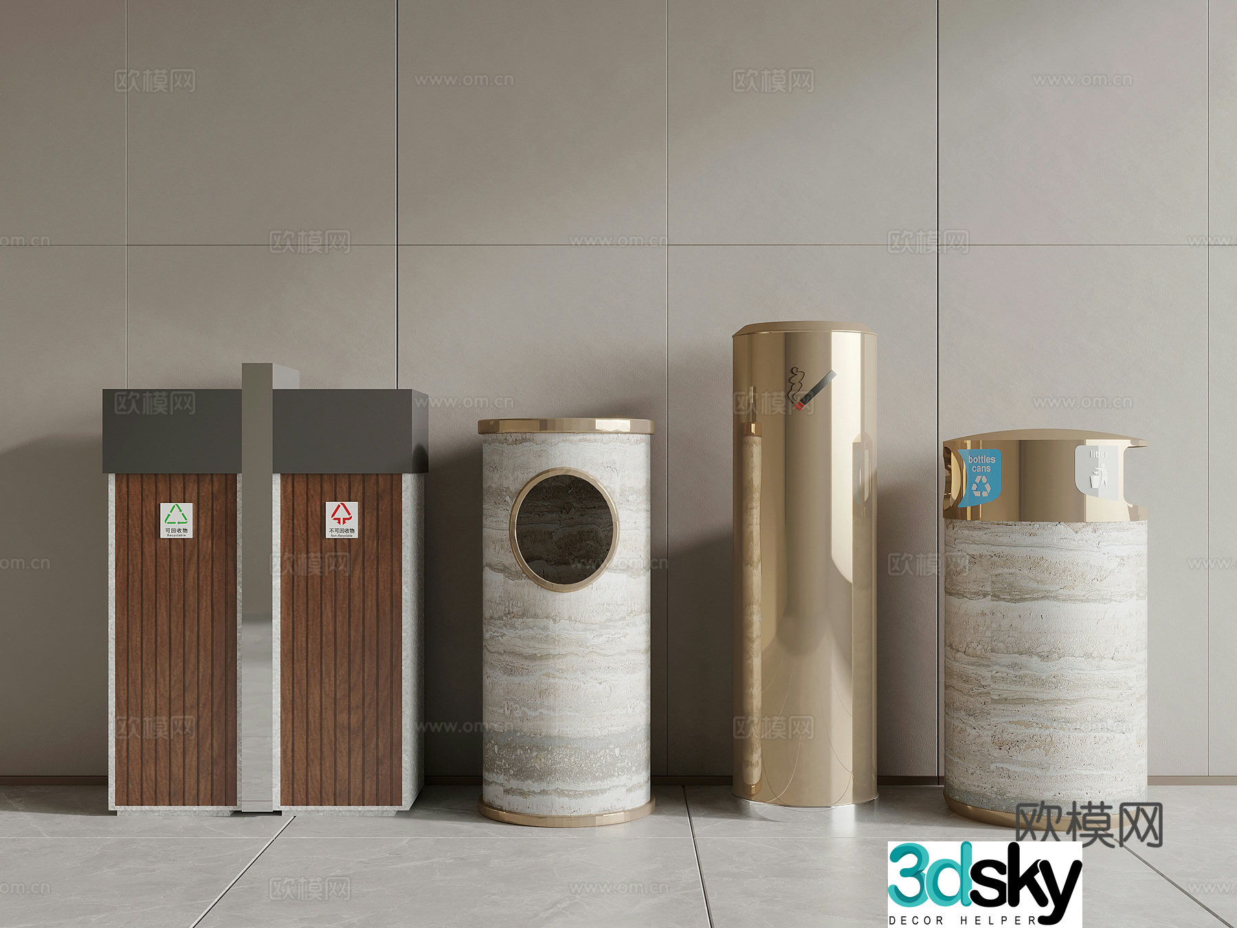 Trash can modern public trash can classified trash can 3d model