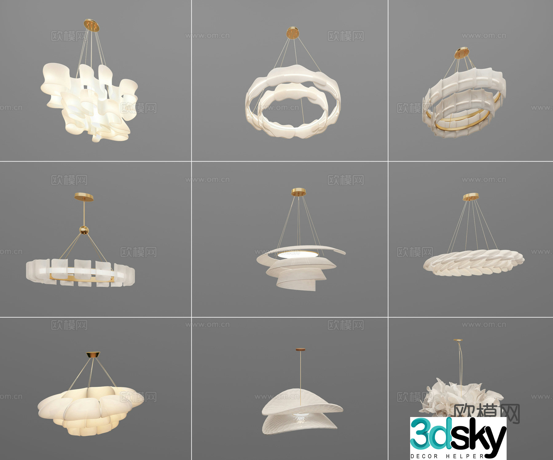 New Chinese Art Chandelier 3D Model