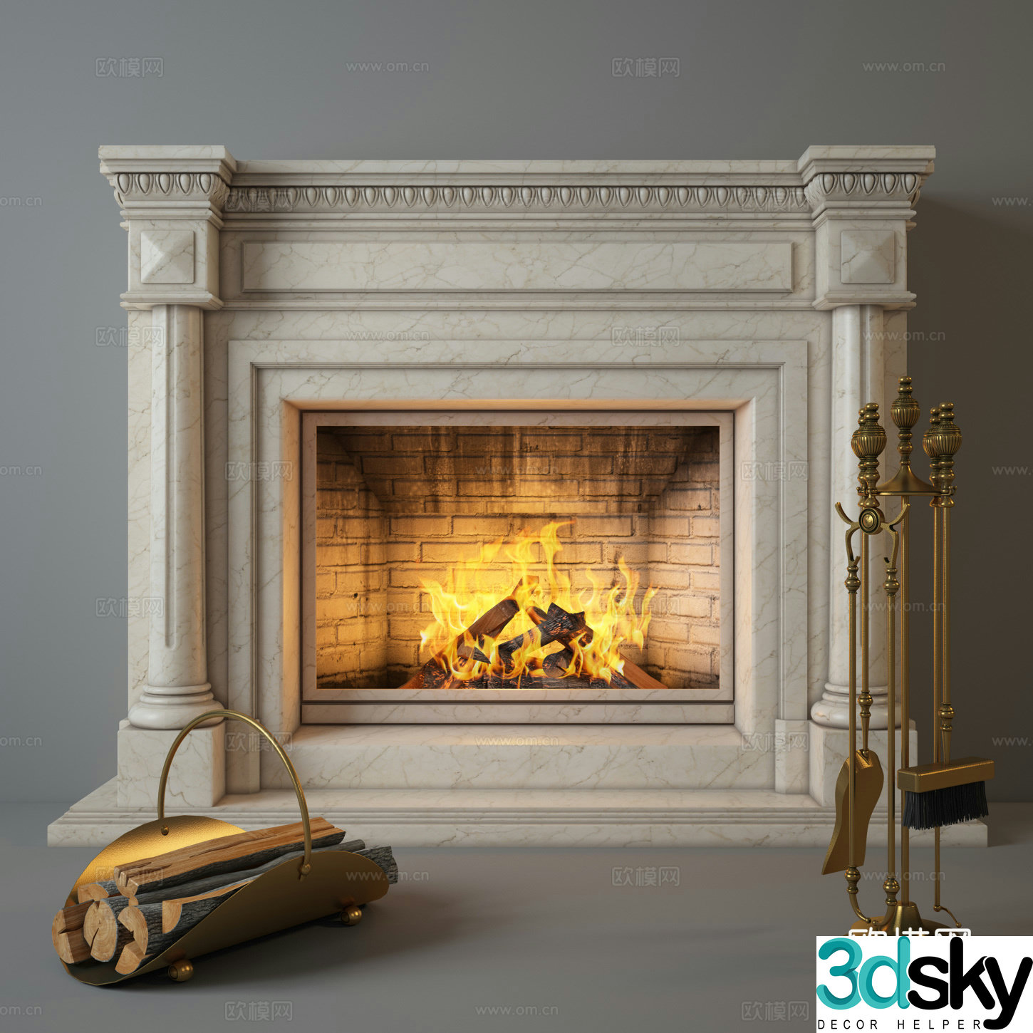 European stone fireplace 3d model
