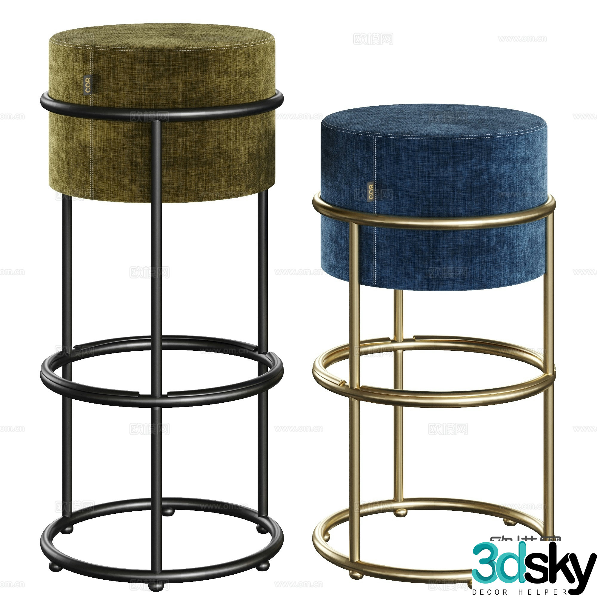 Modern Italian light luxury fabric bar chair 3D model
