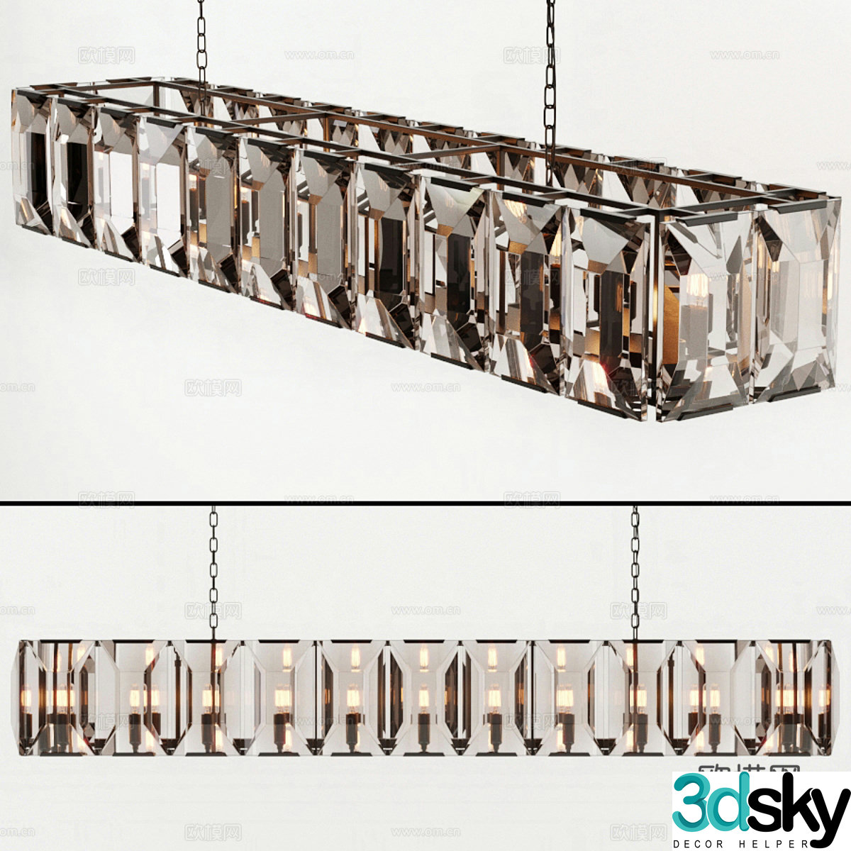 RH Harlow rectangular chandelier rectangular crystal chandelier art chandelier 3d model