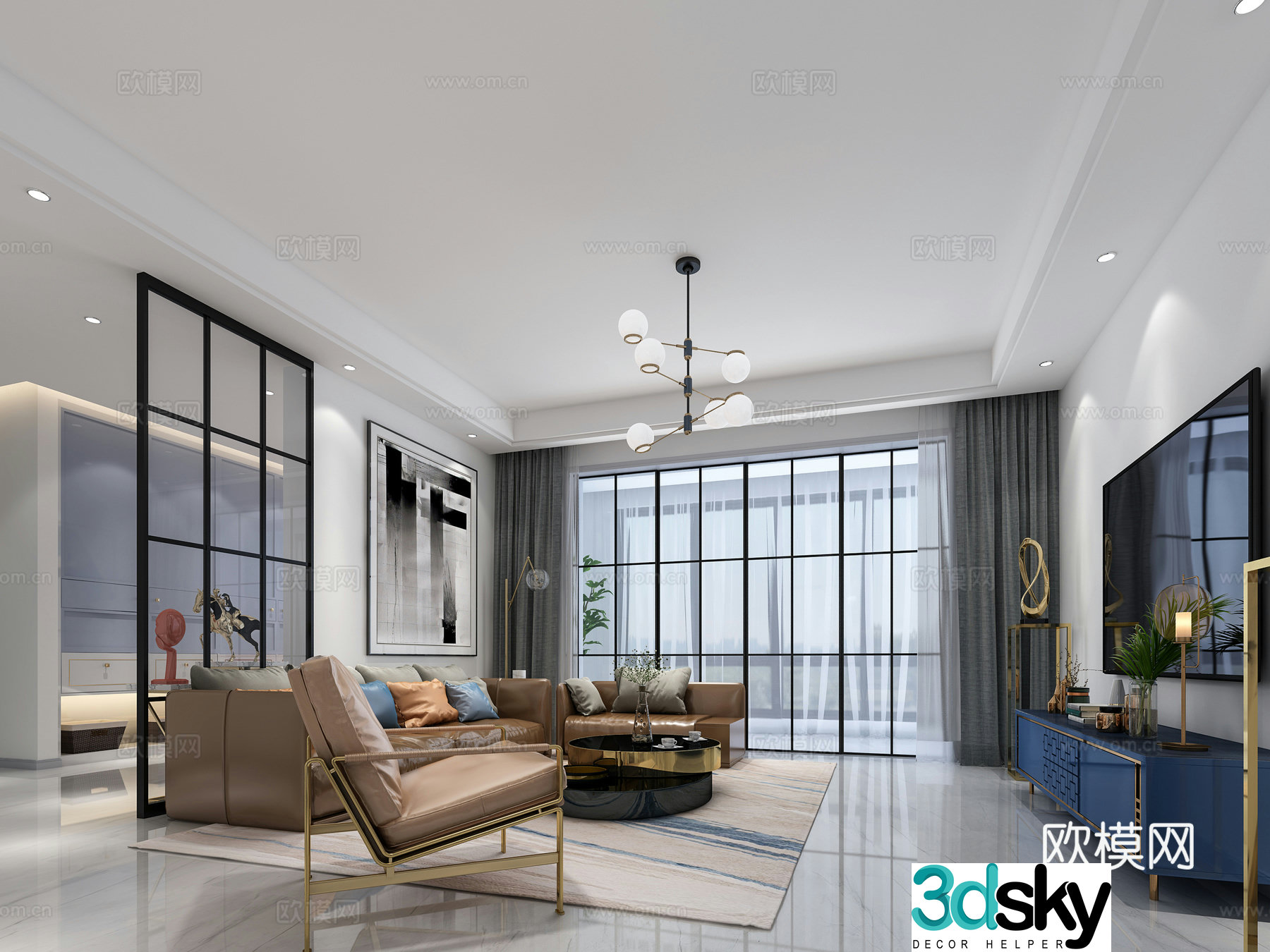 Modern living and dining room sofa dining table bar chair 3d model