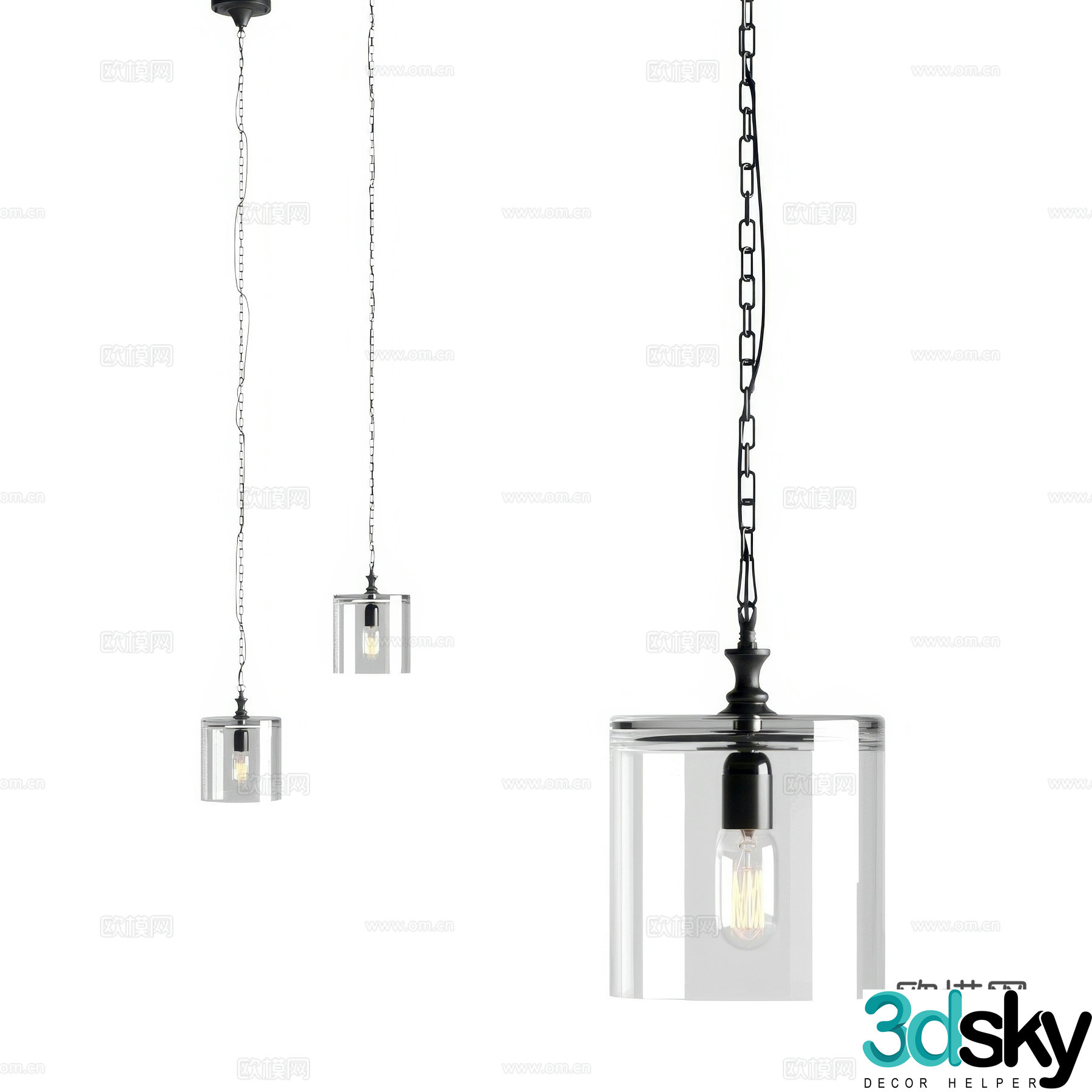 Modern minimalist metal glass small chandeliers 3d model