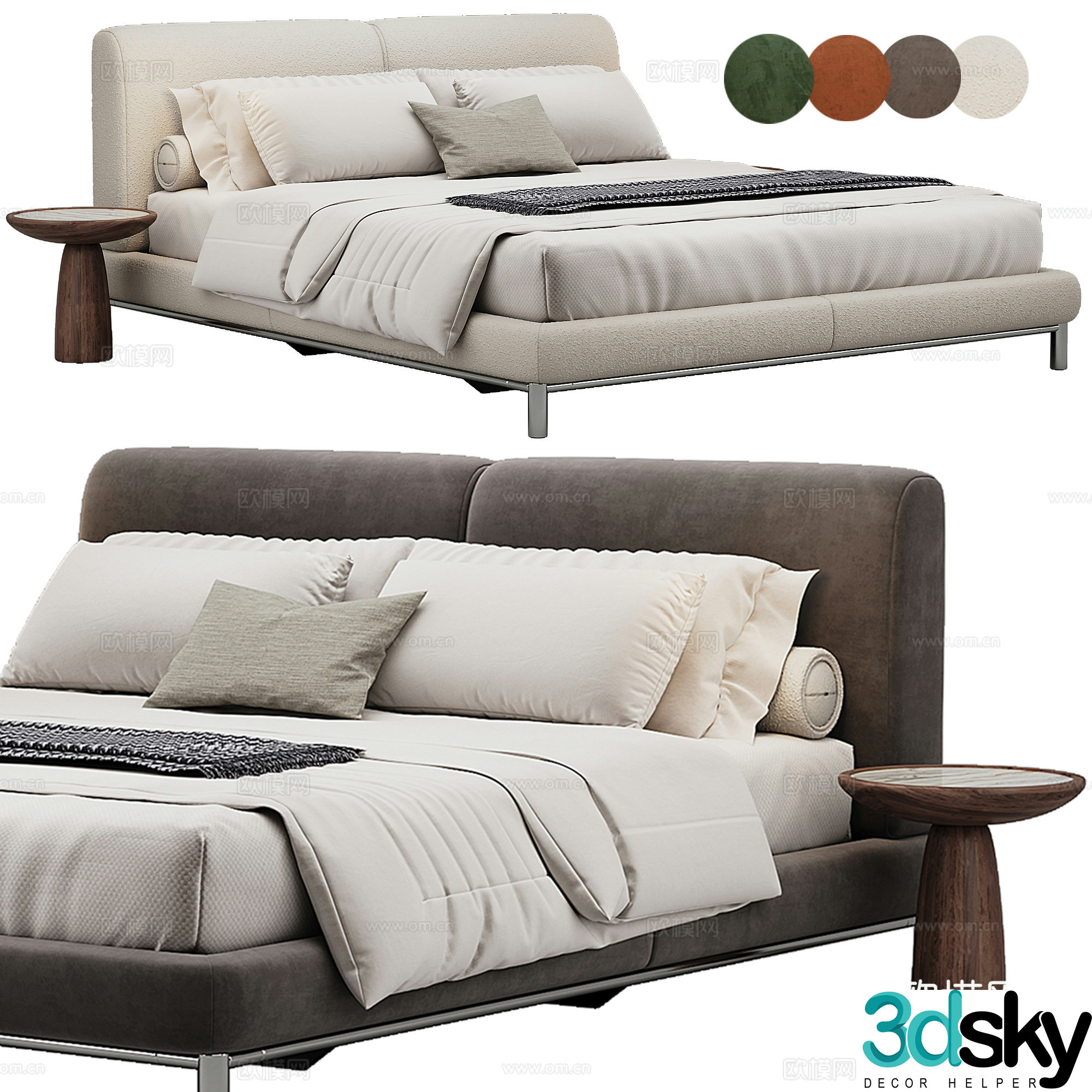 Bedroom modern double bed pillow bedding 3d model