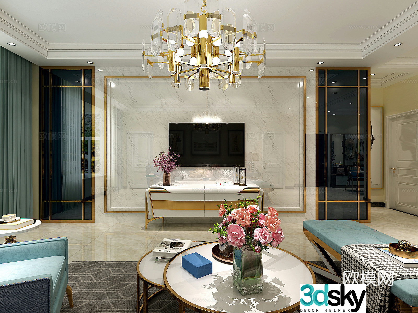 Modern living and dining room light luxury rose gold stone shoe cabinet 3d model