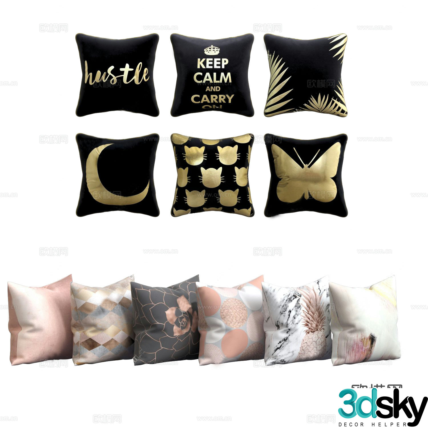 Modern fabric pillow combination 3D model