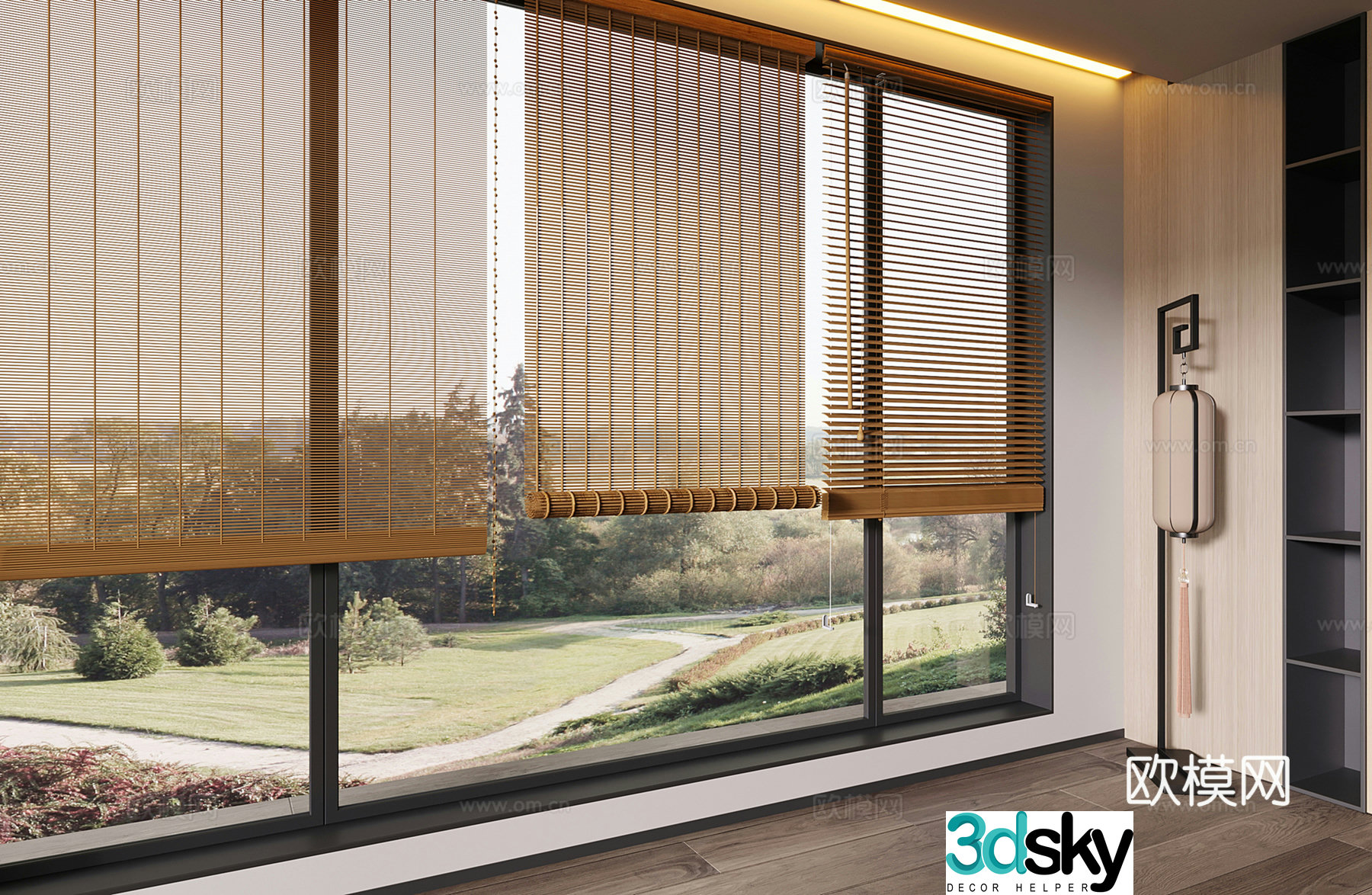 Modern bamboo curtain roller blind pull curtain 3d model
