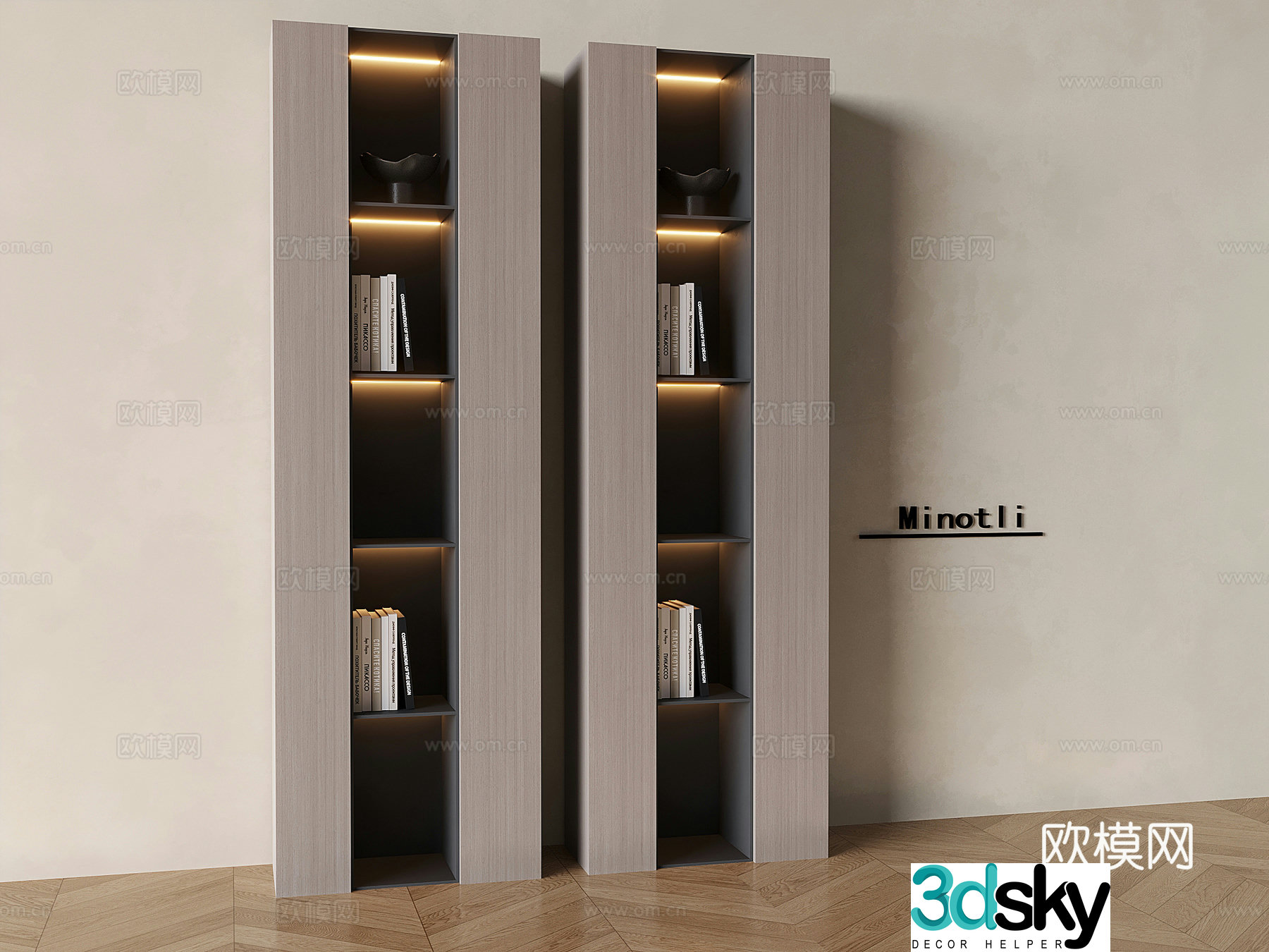 Italian solid wood decorative bookcase storage cabinet 3D model
