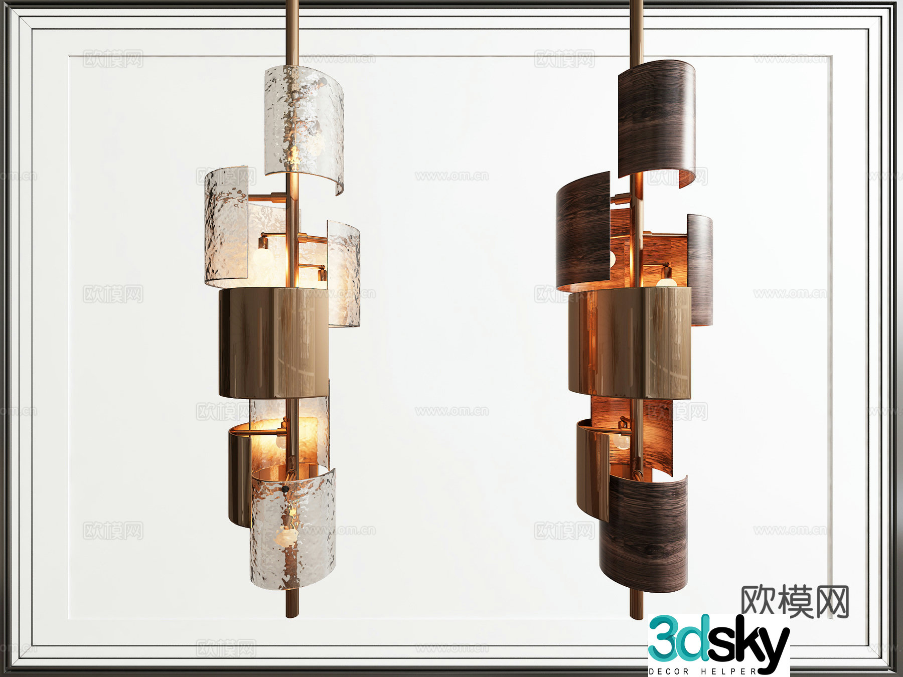 Modern metal strip chandeliers 3d model