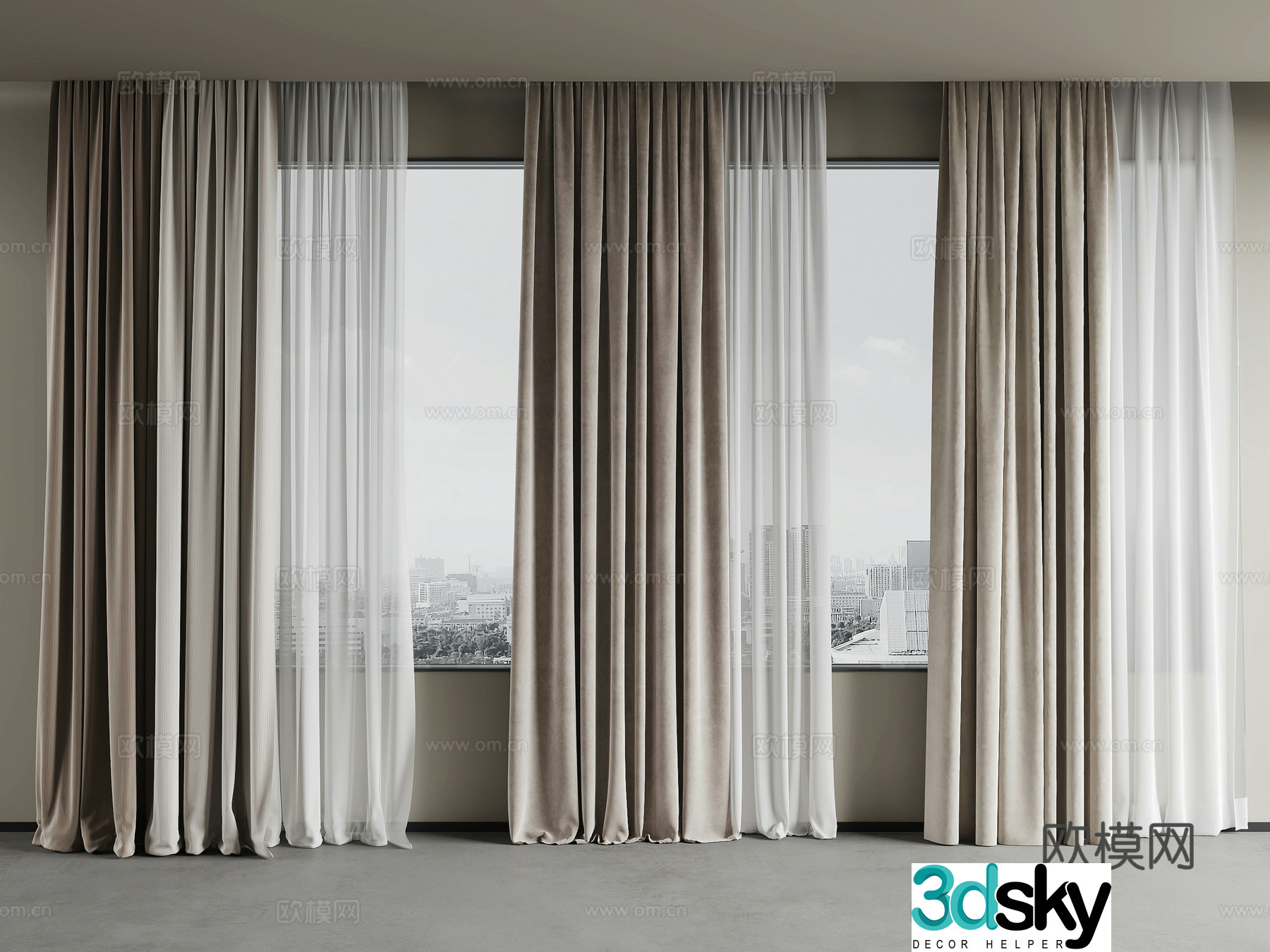 Modern fabric curtains window screens floor-standing 3D model