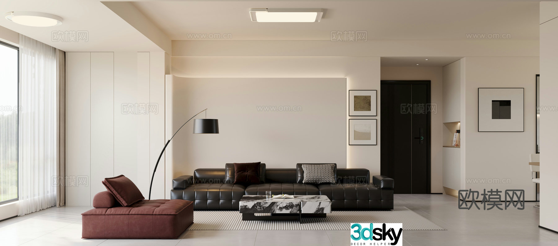 Modern minimalist living restaurant 3d model