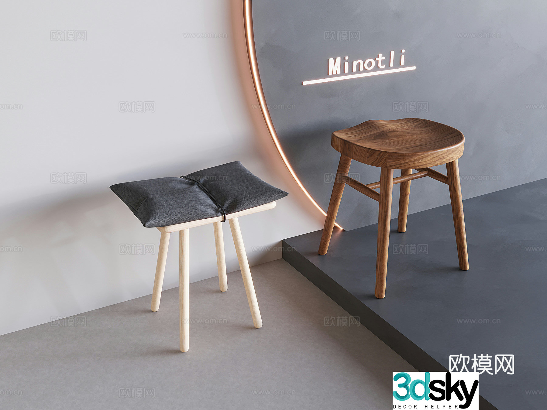 Wasabi Middle Style Bar Stool Solid Wood Bar Chair High Stool Solid Wood Chair Makeup Stool 3D Model