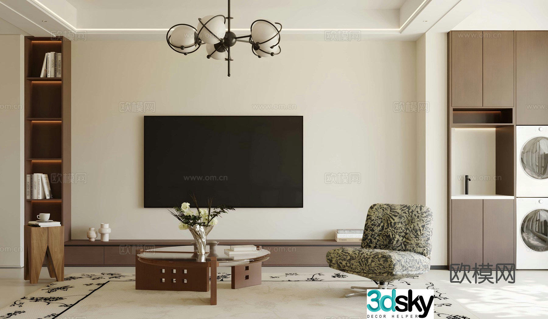 Modern medieval TV background wall Living room TV background wall Medium style living room Medium style leisure chair 3d model