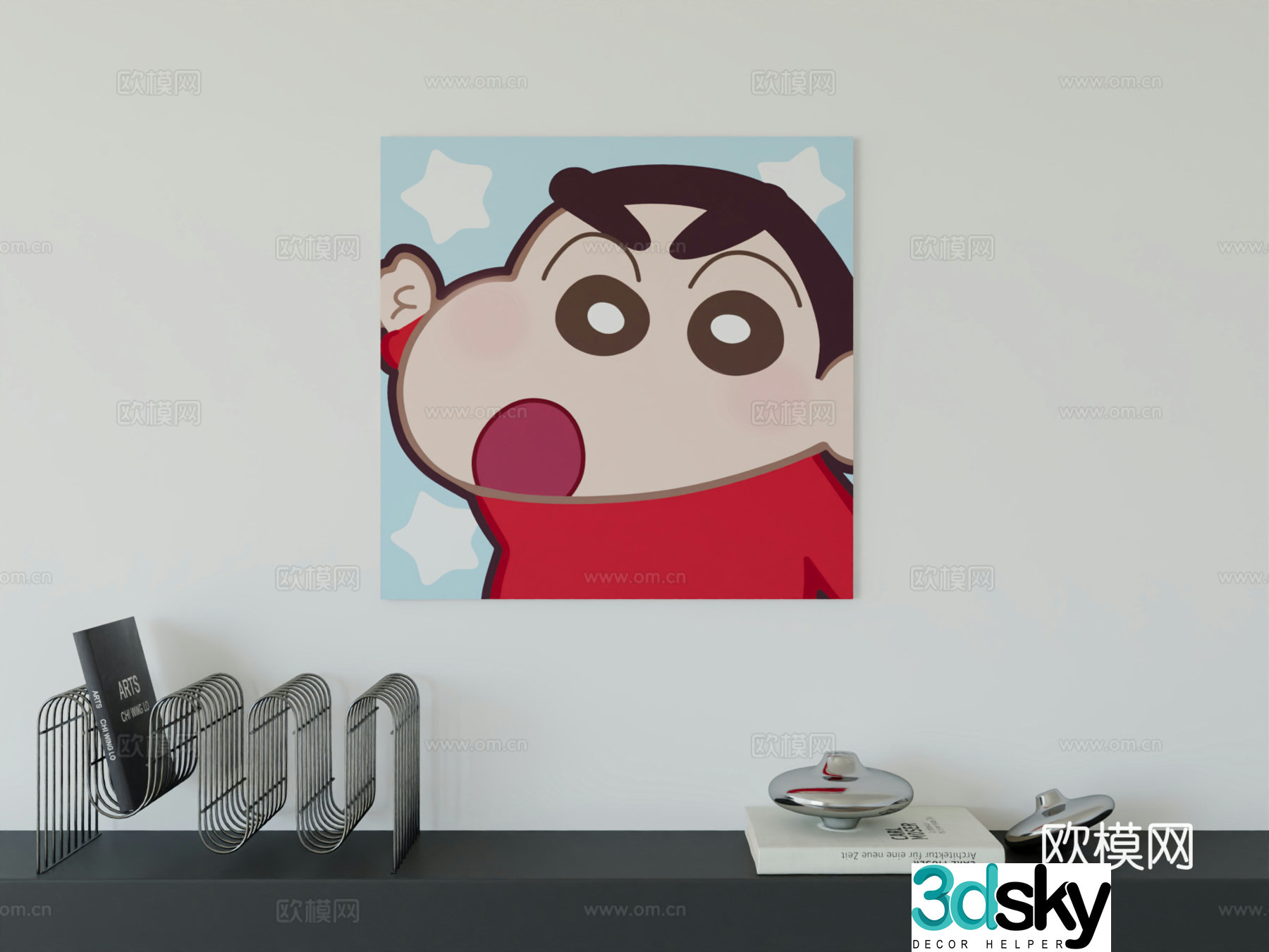 Modern minimalist cute cartoon character boy room girl room hanging painting 3d model