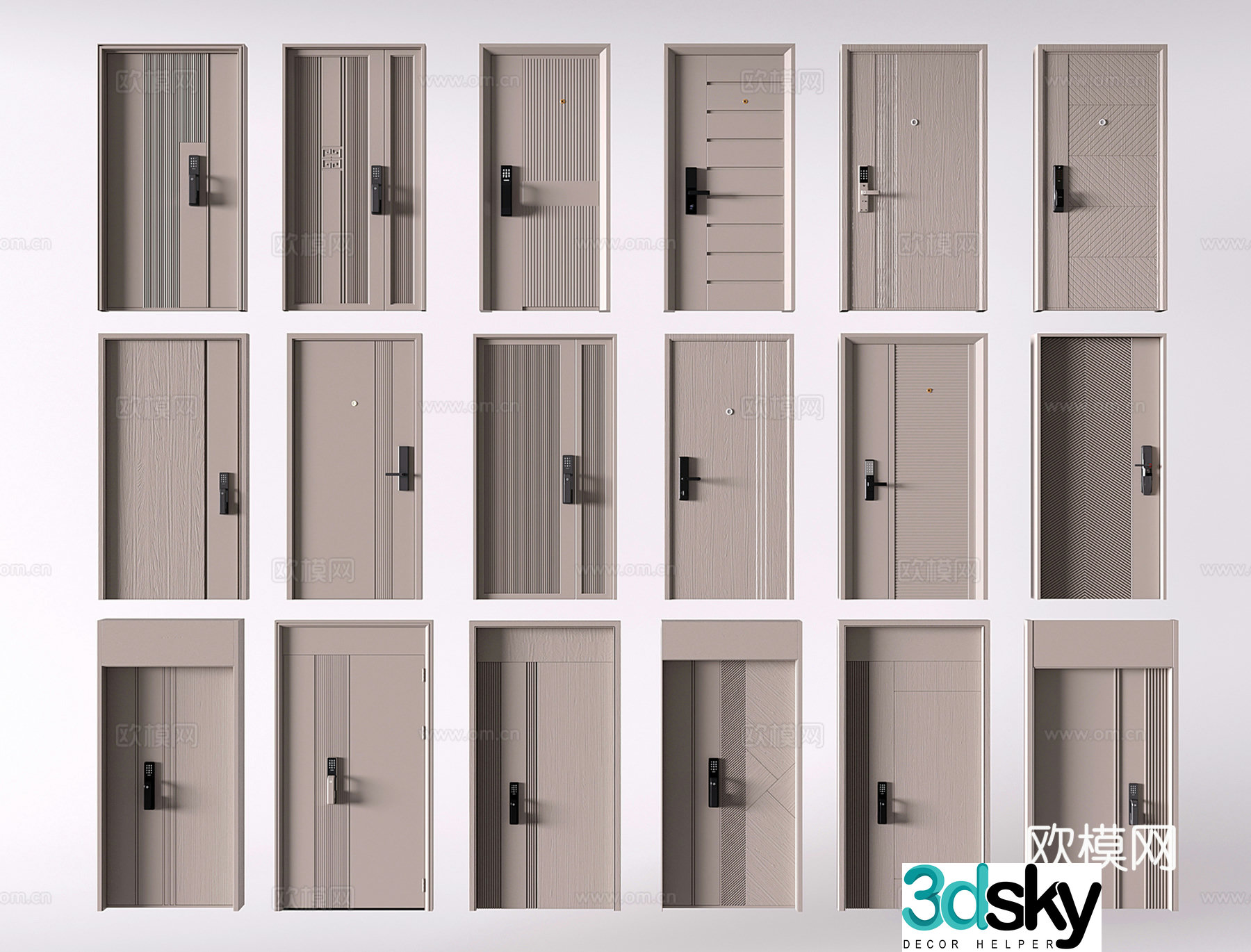 Modern security door entrance door armored door mother-child security door door combination 3D model