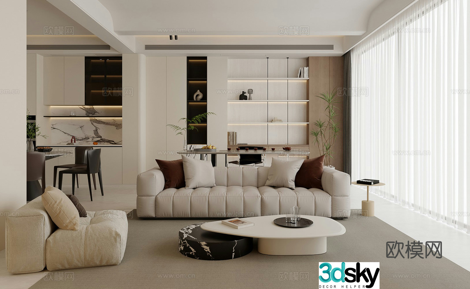 Modern minimalist living restaurant 3d model