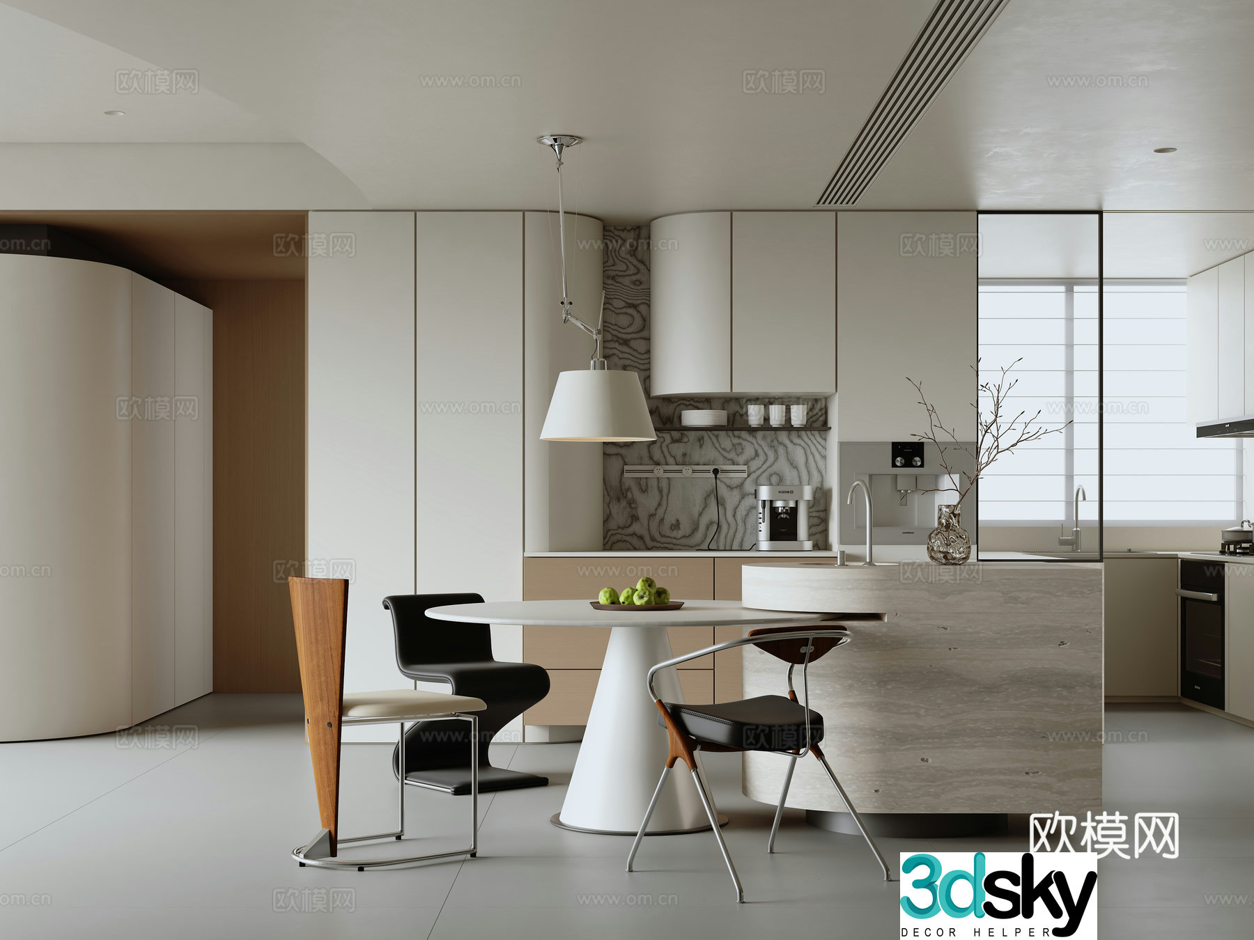 Modern minimalist restaurant 3d model