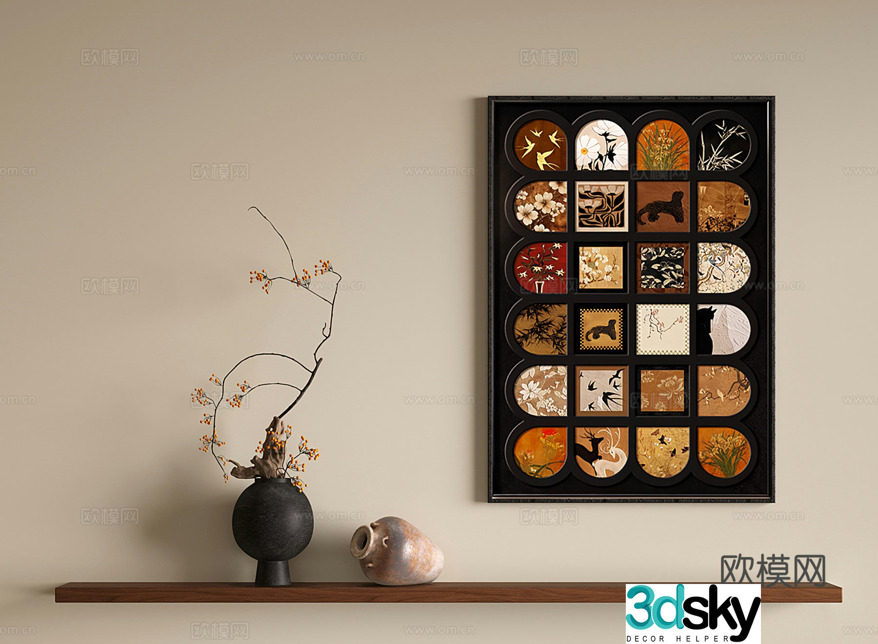 French retro hanging paintings decorative paintings murals entrance paintings 3D model