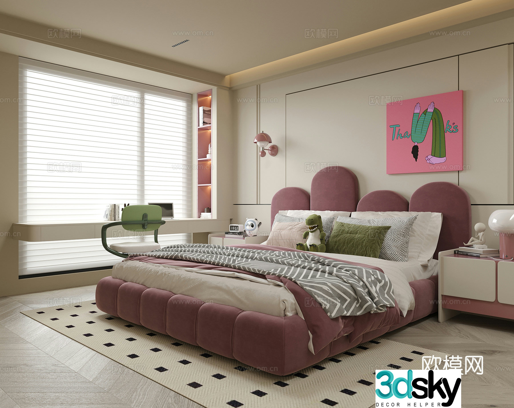Modern girl room children’s room children’s desk chair bedside table children’s bed 3d model