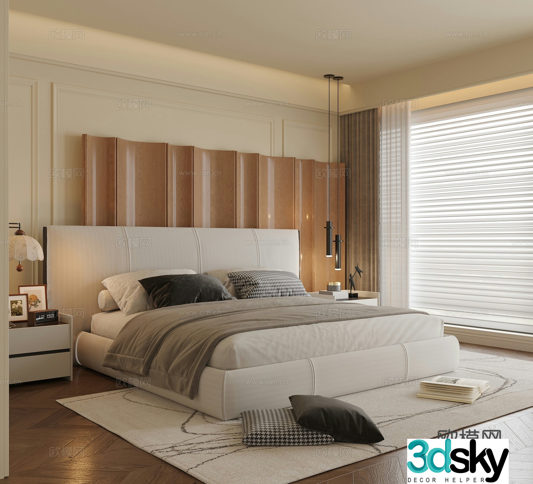 Modern bedroom Double bed nightstand 3d model