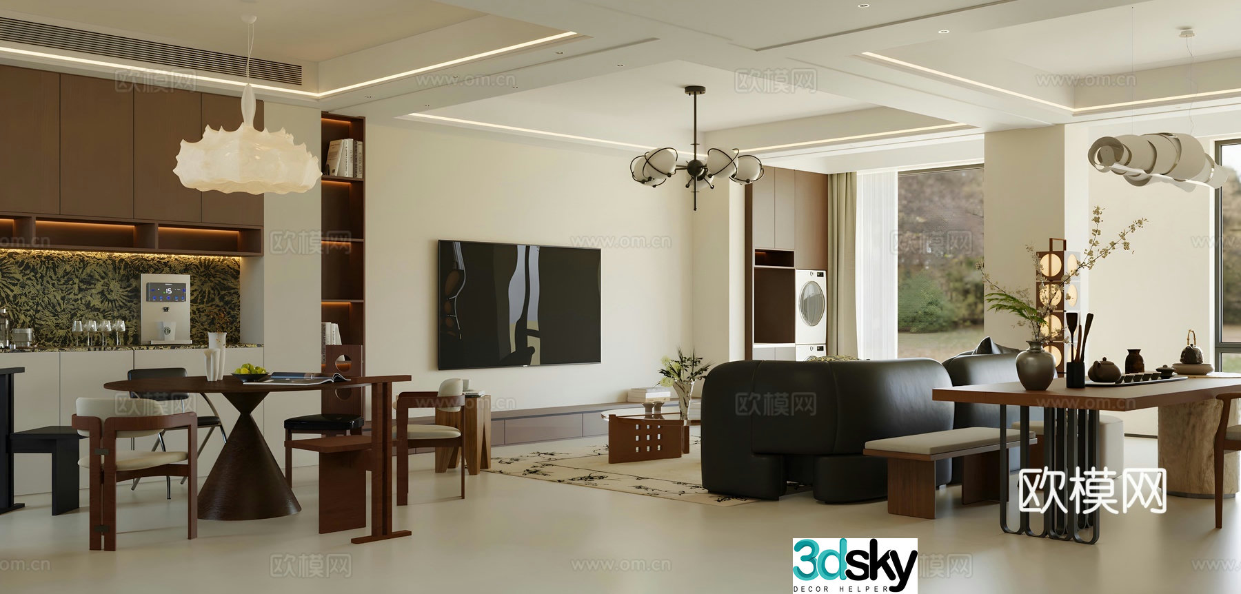 Medium retro living restaurant Medium style living restaurant Retro style living restaurant Sofa coffee table combination 3D model