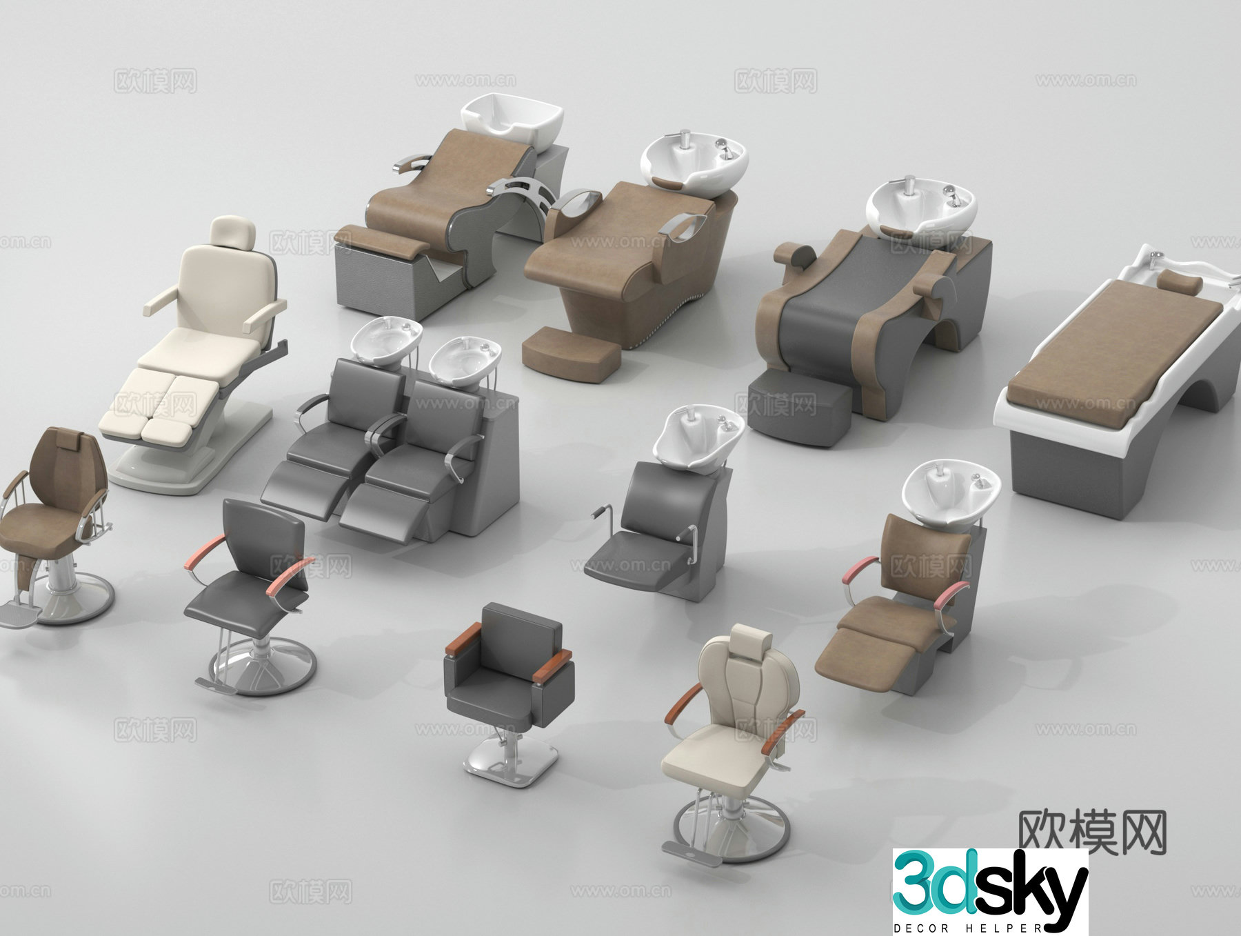 Barber chair, shampoo chair, hairdressing chair 3d model
