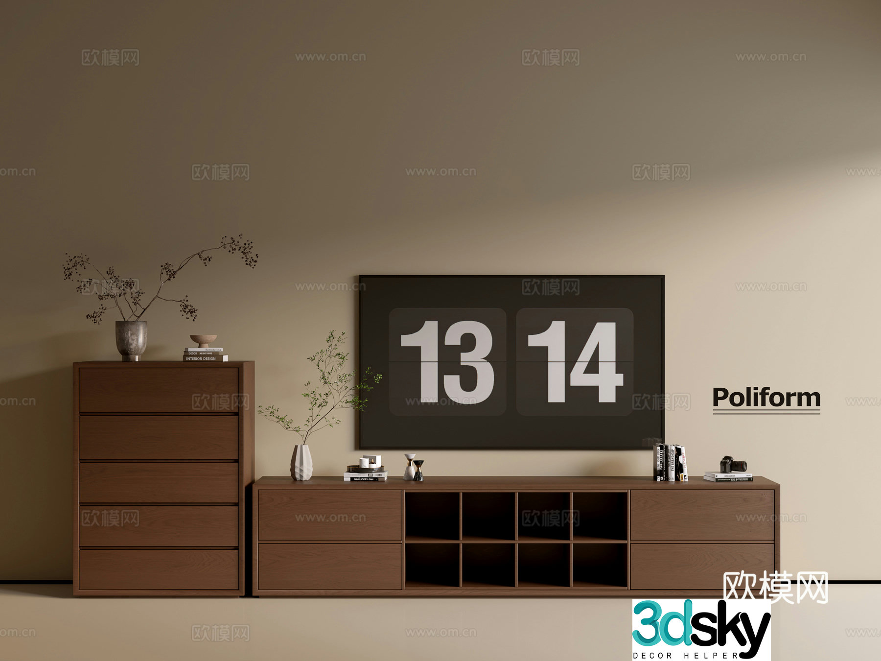 Modern wood grain TV cabinet simple side cabinet chest of drawers low cabinet whole cabinet side cabinet balcony 3D model
