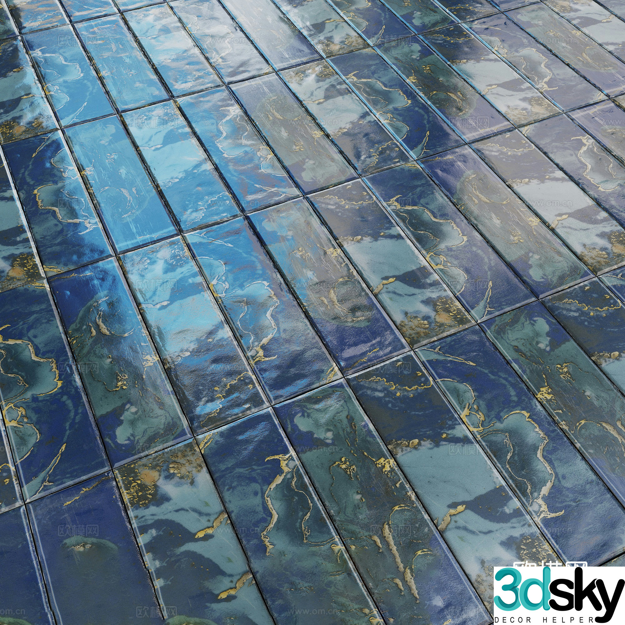 New Chinese style light luxury ceramic tiles flower tiles 3D model