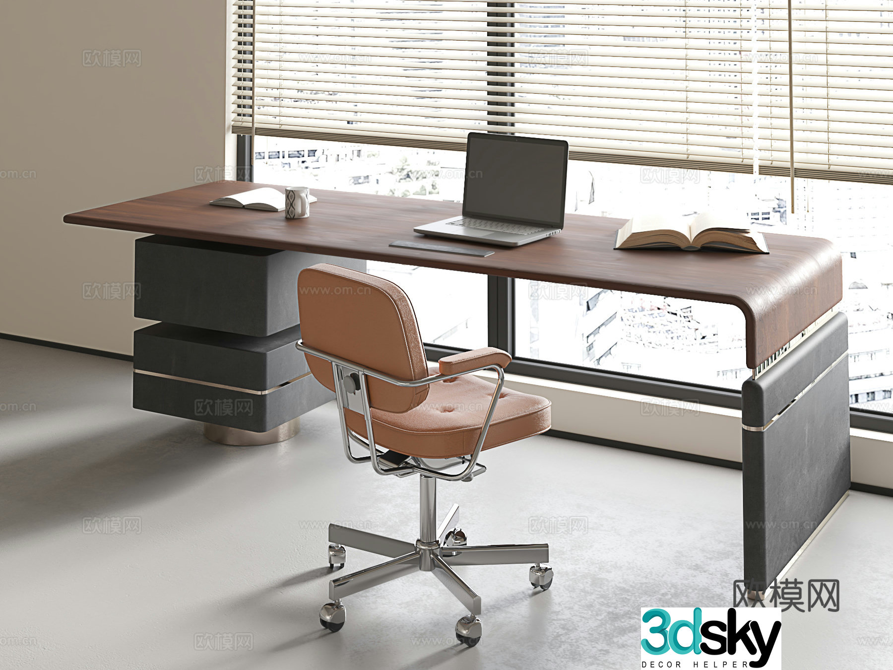 Modern desk and chair Light luxury desk and chair Minimalist desk and chair Italian desk and chair Desk 3D model