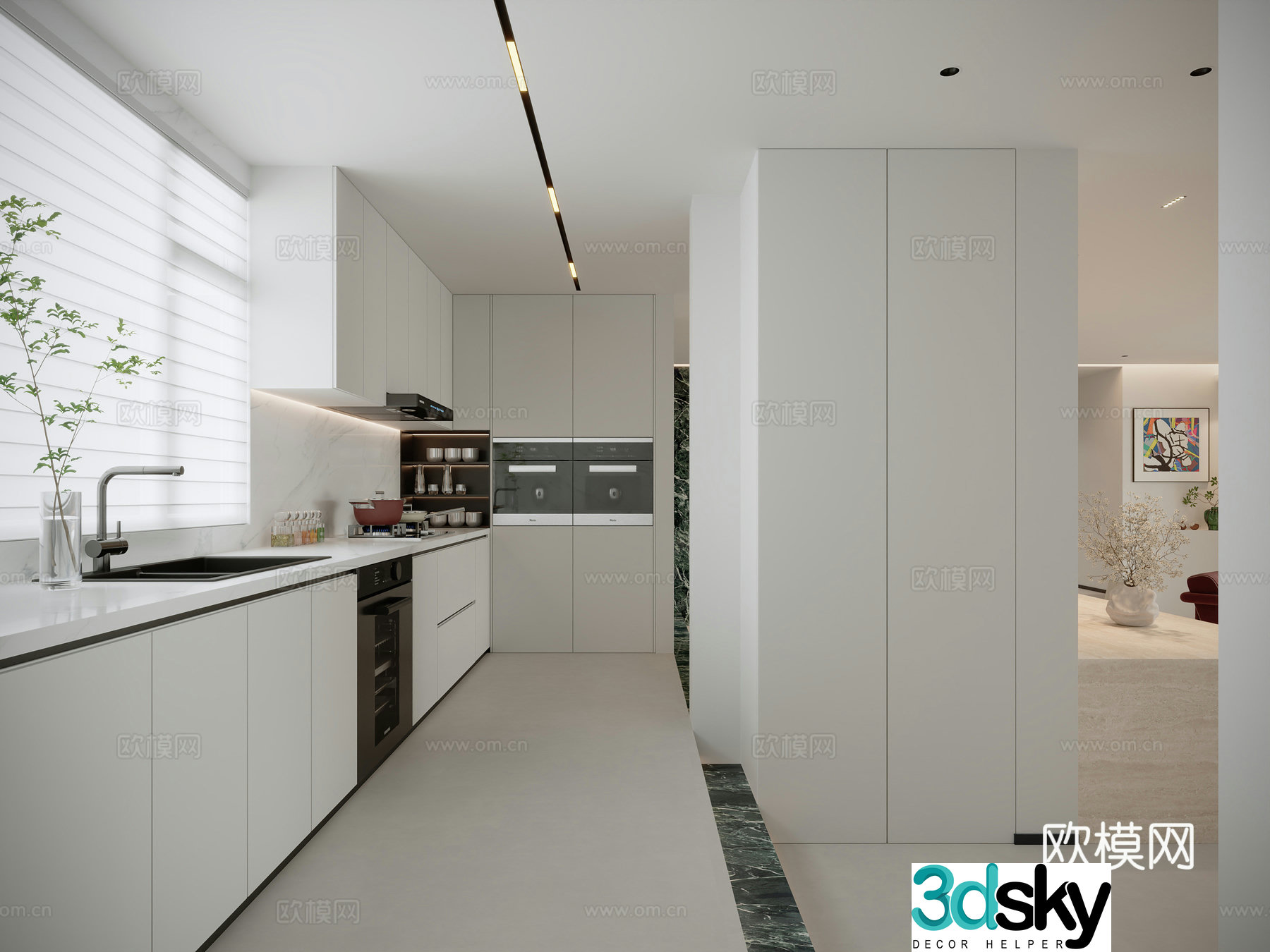Modern minimalist kitchen 3d model