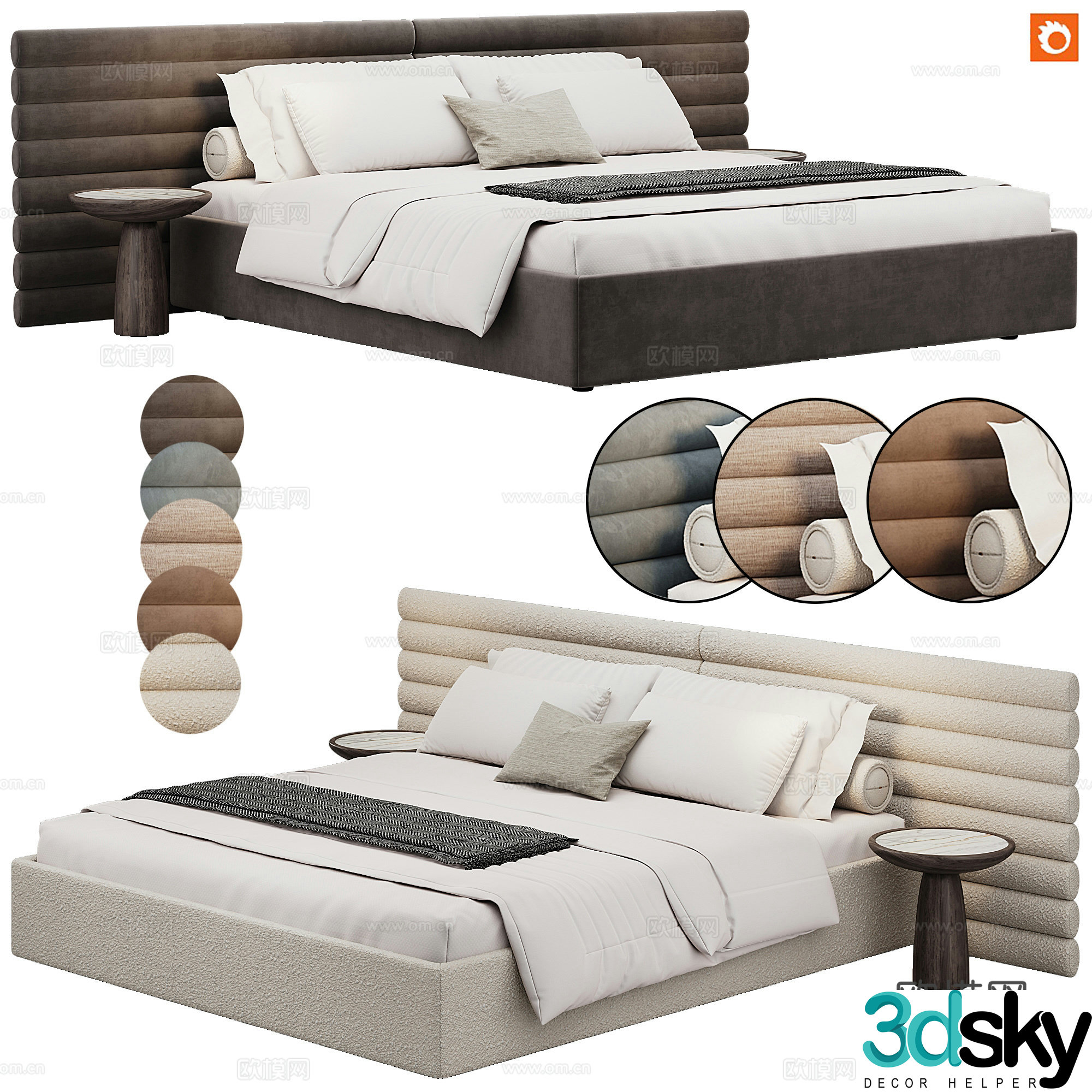 Bedroom modern double bed pillow bedding 3d model