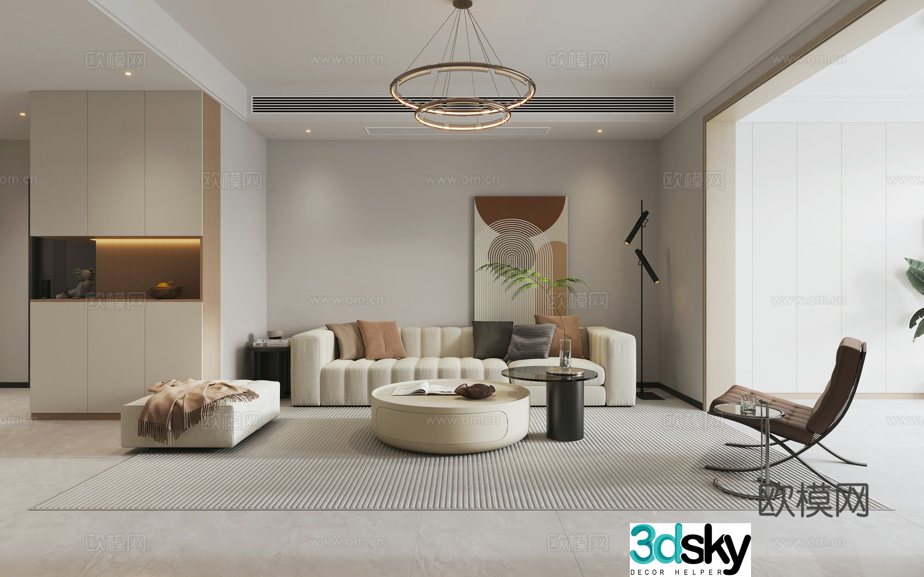 Modern minimalist living restaurant 3d model