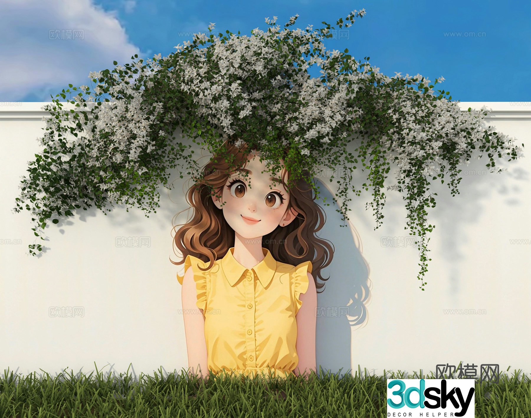 Beautiful beautiful girl flowers 3d model