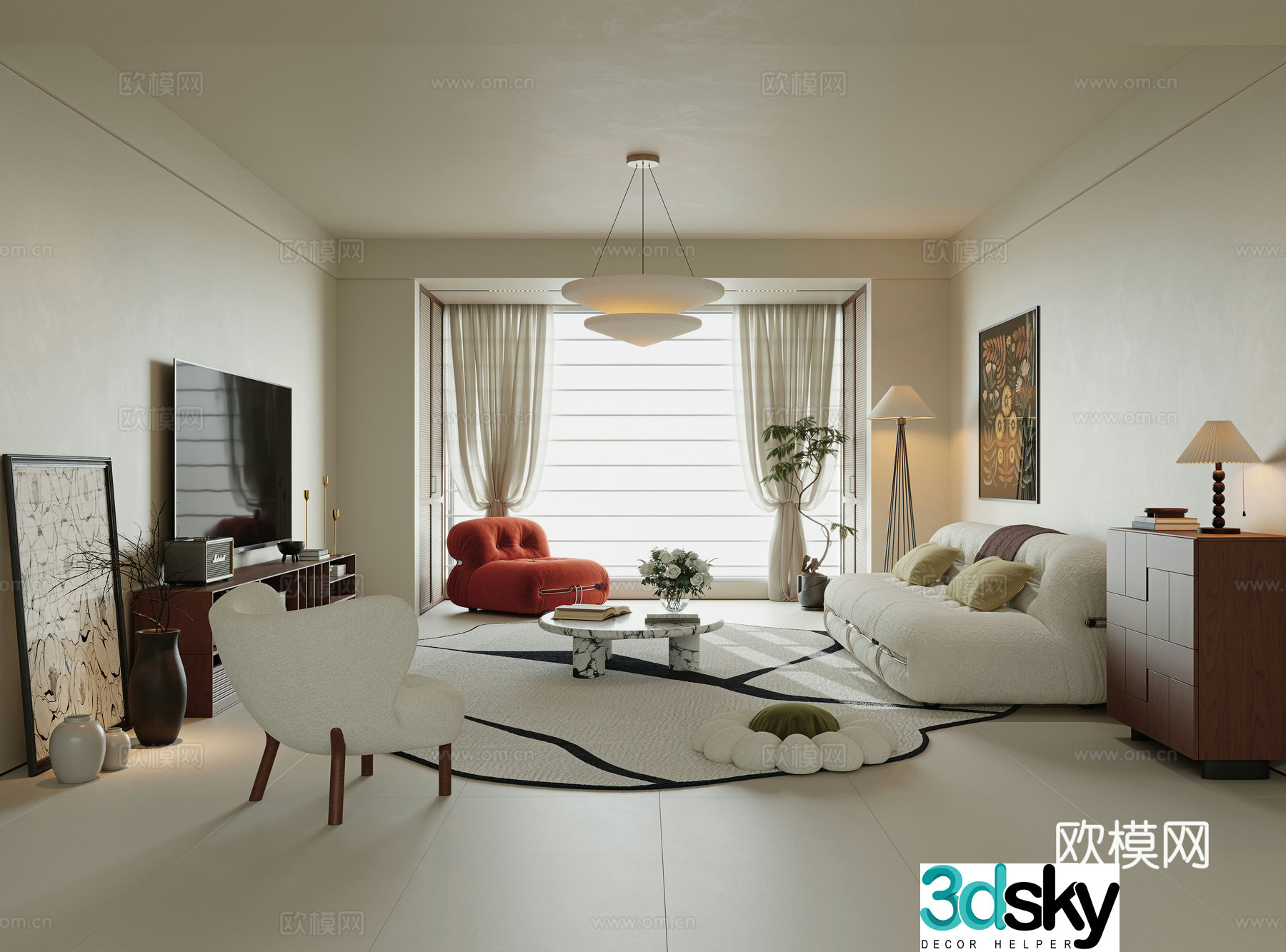 Minimalist and medieval living room small living room sofa and coffee table combination entrance cabinet chest of drawers TV 3D model