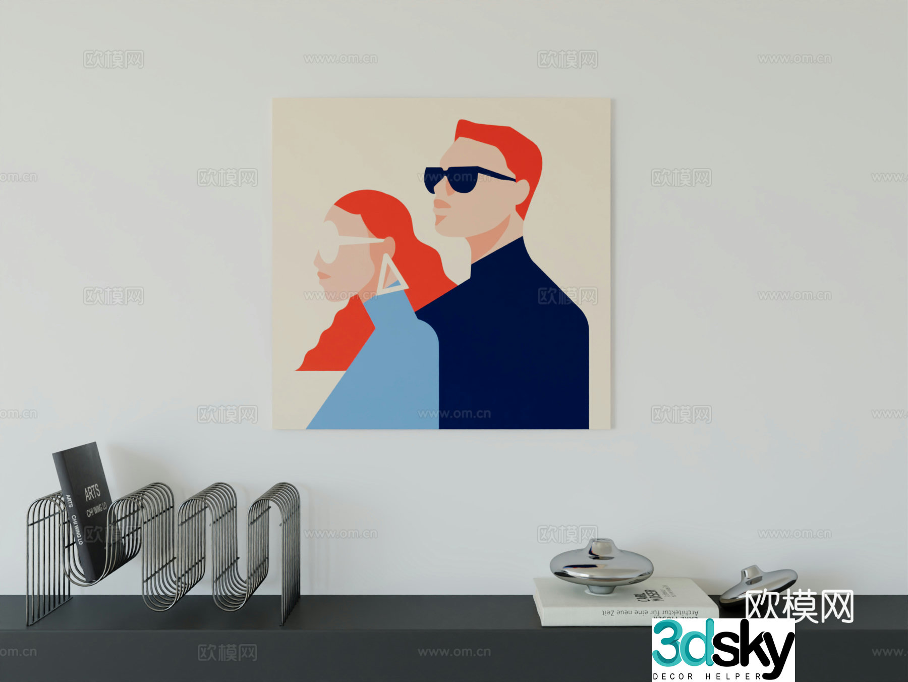 Modern minimalist cute cartoon character boy room girl room hanging painting 3d model