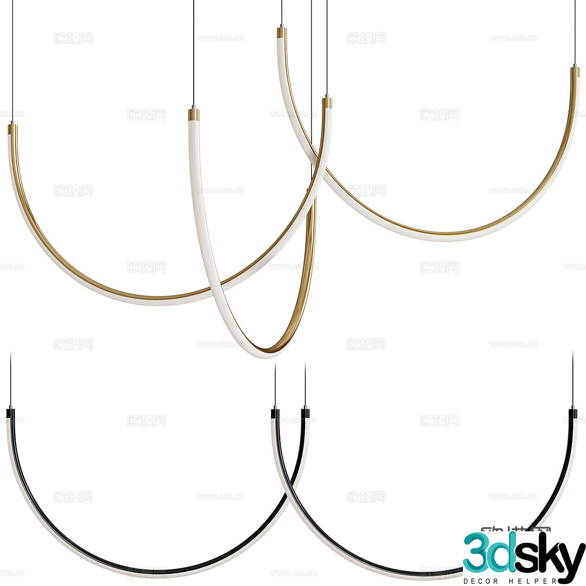 Modern light luxury minimalist linear chandelier 3D model