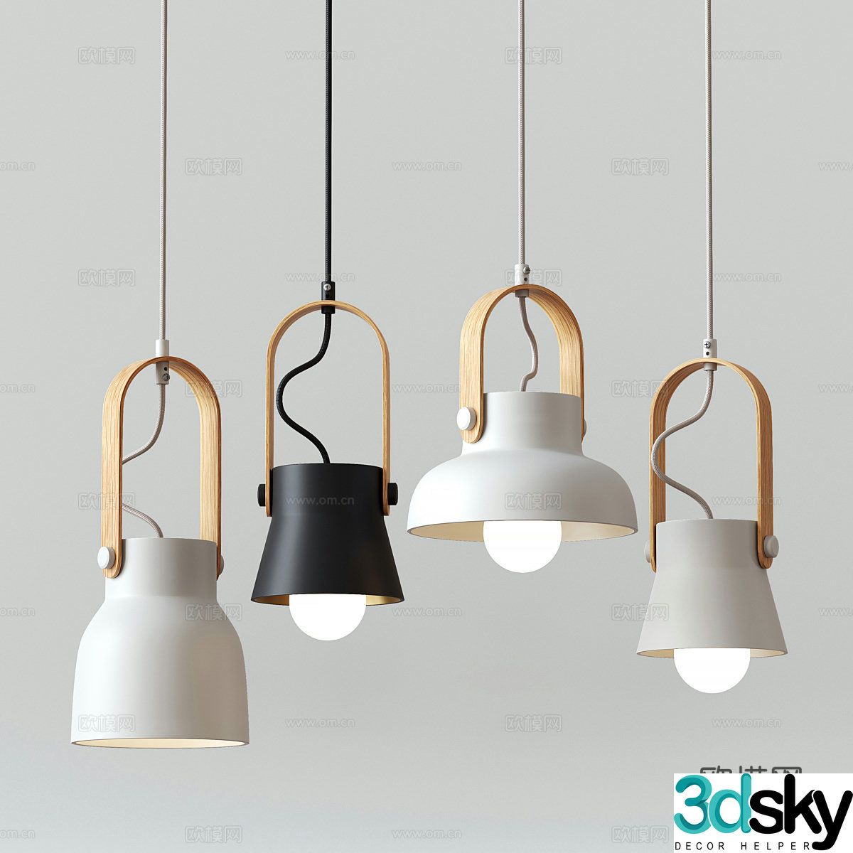 Modern Nordic log decorative small chandelier 3d model