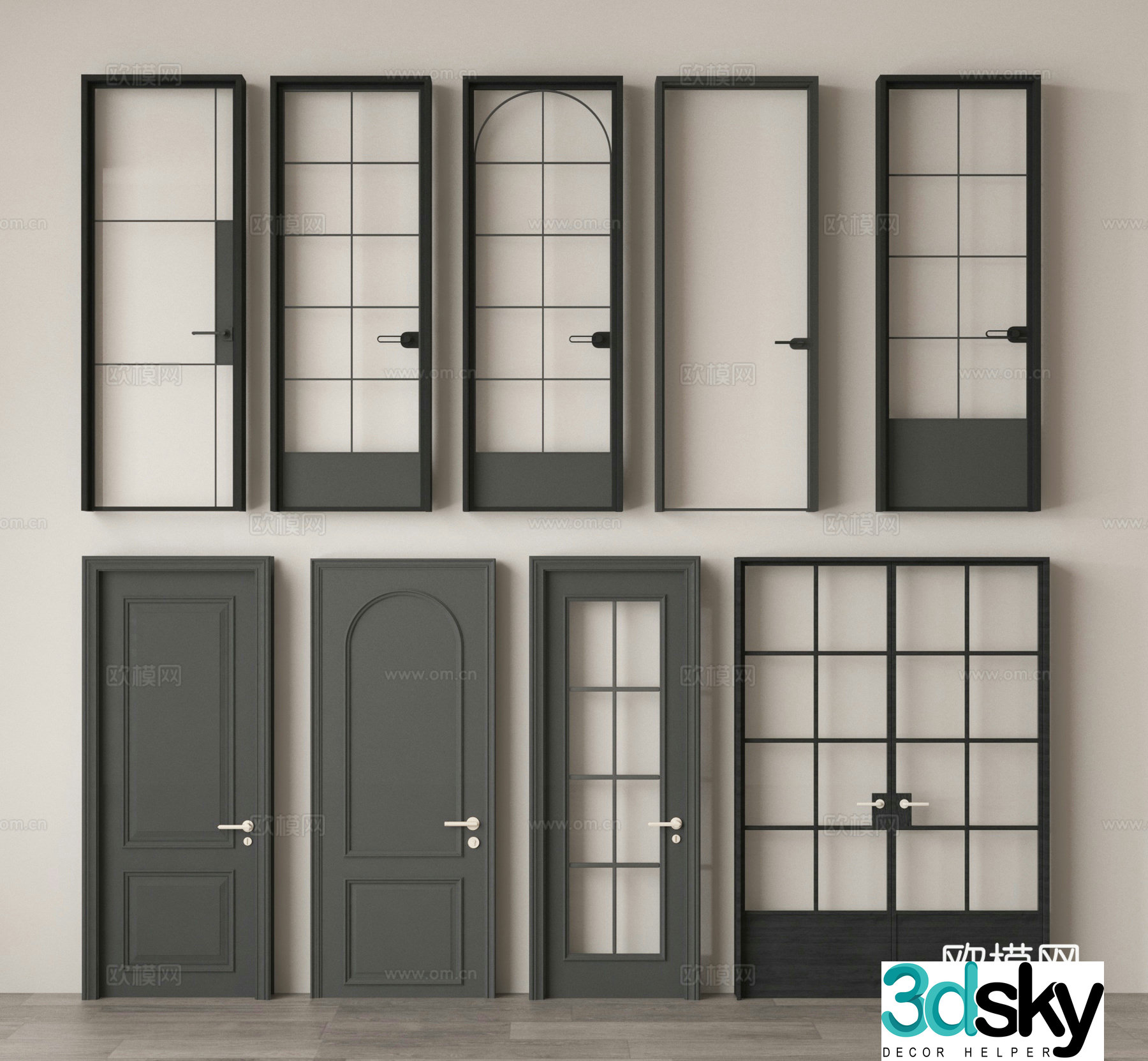 Single-open door Glass door Bathroom door Bedroom door Glass double-open door 3D model