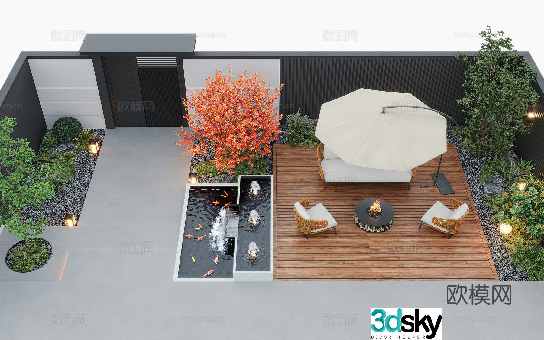 Modern courtyard landscape courtyard garden outdoor leisure chair outdoor dining table 3d model