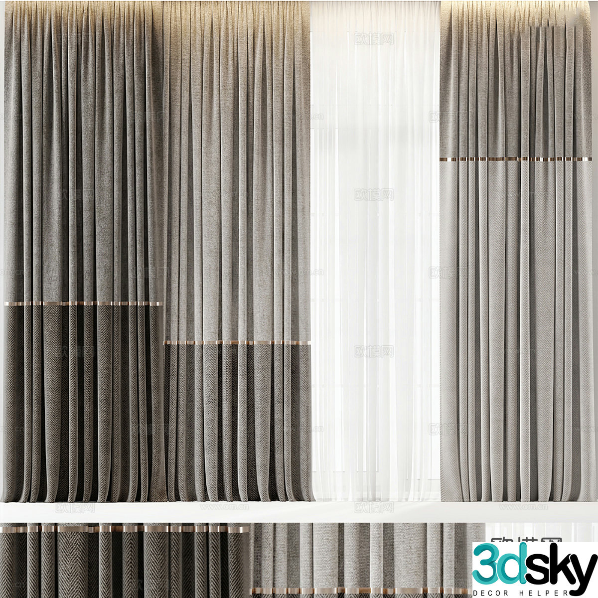 Modern Italian light luxury fabric curtain 3D model
